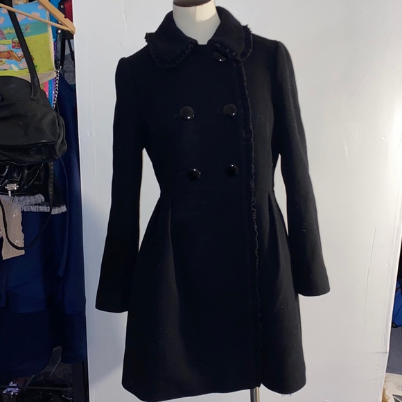 Kate spade ruffle bow back coat size 4 black - Picture 4 of 15